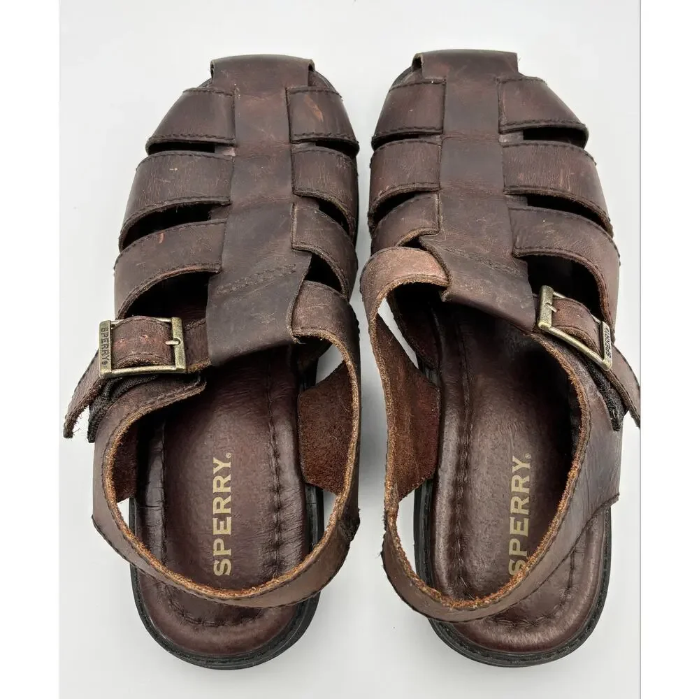 Sperry Men’s 10 Brown Leather Fisherman Sandals Adjustable Closed Toe  Casual